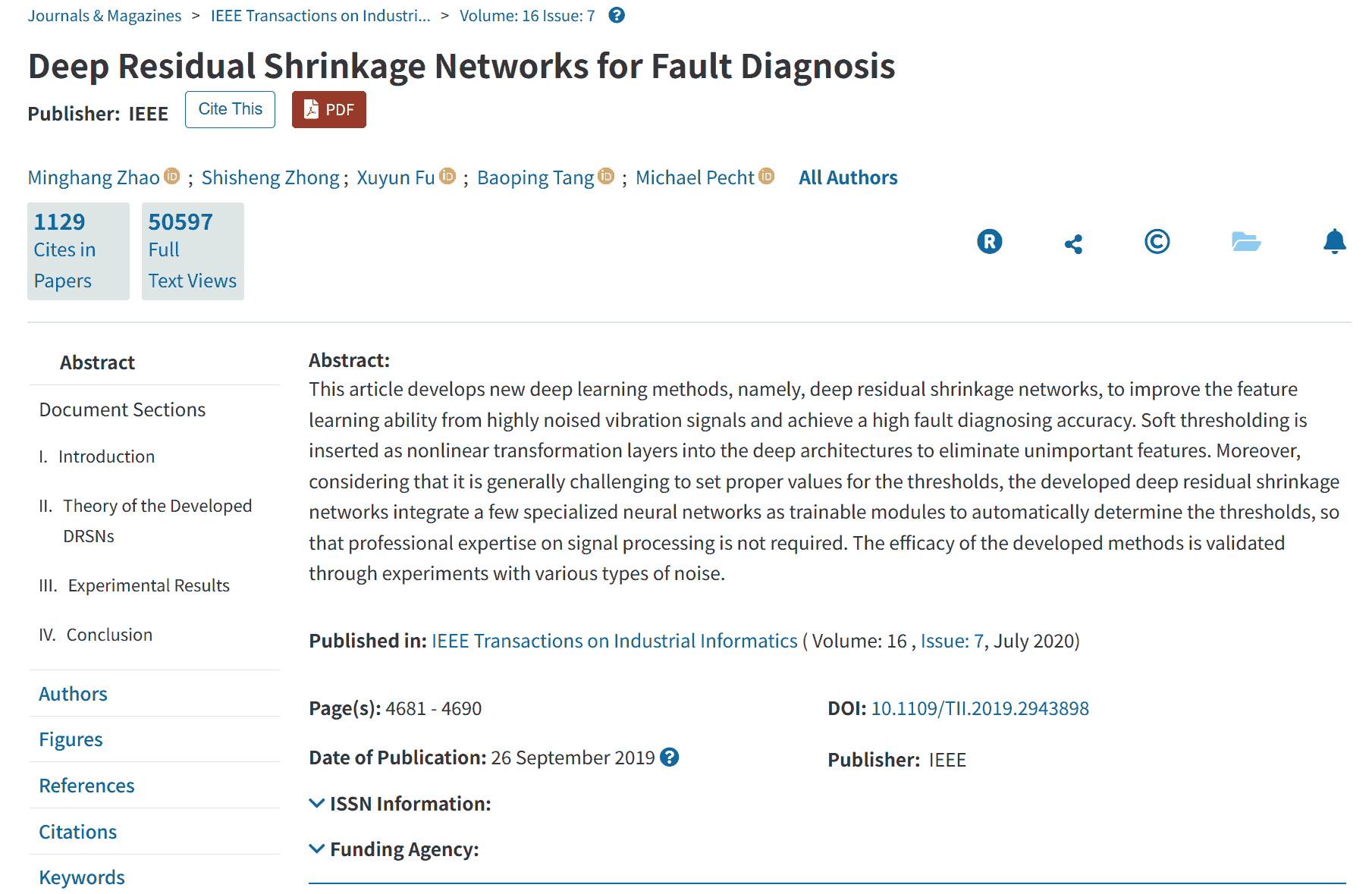 用於故障診斷的深度殘差收縮網路